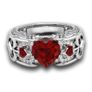 Natural Heart-Shaped Garnet & Angel Wings Silver Ring Image 2