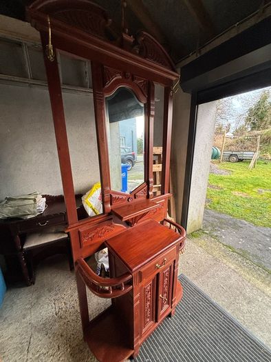 Vintage Mahogany Hall Stand with Mirror & Hooks