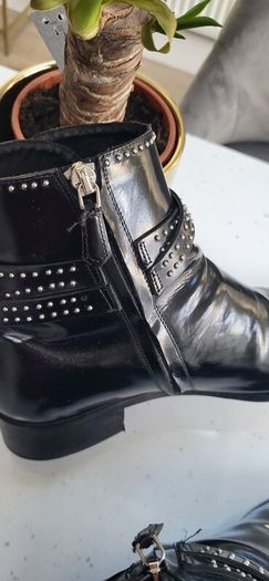 LK BENNETT black Hi-shine studded ankle boots Sz 40 (Fit 7UK)  - Rrp 229 (New)