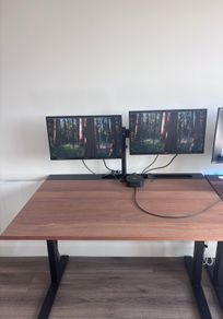 MITTZON Home Office Desk Setup and 2x 21.5 Iiyama monitors and dual arm