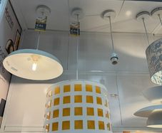 Two White & Yellow Ceiling Shades