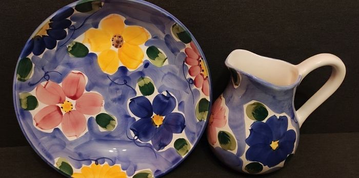 Vintage Floral Pitcher Jug and Bowl.