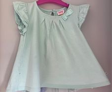 Ted Baker Baby girls mint/aqua T-shirt with bow & floral detail at back Sz 18-24 mths EUC
