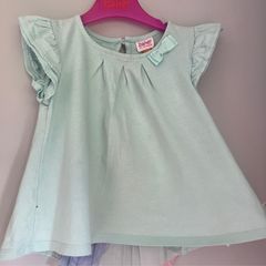 Ted Baker Baby girls mint/aqua T-shirt with bow & floral detail at back Sz 18-24 mths EUC