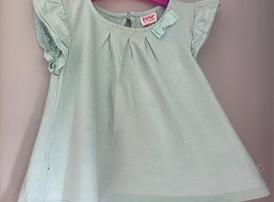 Ted Baker Baby girls mint/aqua T-shirt with bow & floral detail at back Sz 18-24 mths EUC