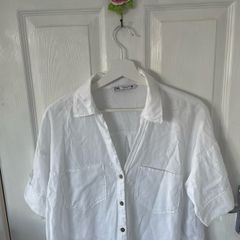 Zara women's white linen blouse
