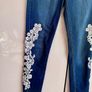 H&M Blue Skinny Jeans wish White Floral Lace - Size EUR 36 / UK 8 Image 6