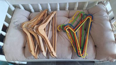 15 Clothes Hangers - Wooden and Plastic