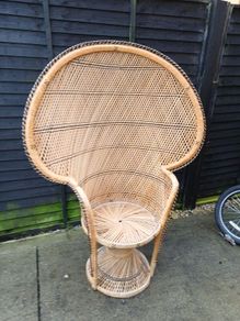 Large 1970s Peacock Throne Wicker Chair