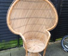 Large 1970s Peacock Throne Wicker Chair