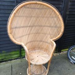 Large 1970s Peacock Throne Wicker Chair
