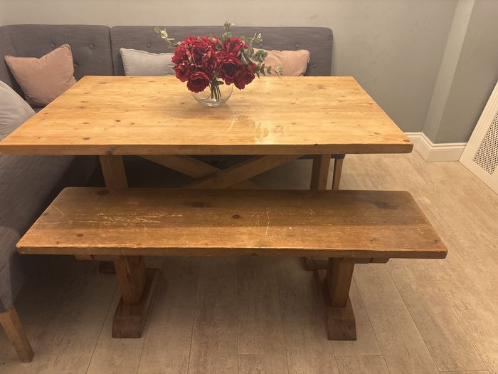 Wooden dining table and bench.                                             SOFA NOT INCLUDED!!!!!!!!