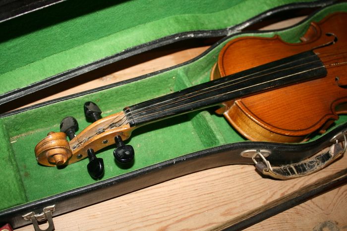 Vintage Parrot Violin And Bow With Wooden Case. Size 1,4 (Article No.Parrot Mus-1417)