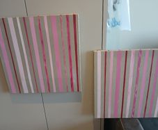 Painted (two)panels pink stripe hand painted acrylic