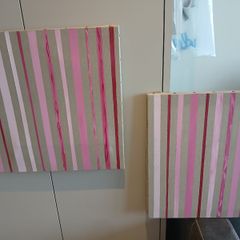 Painted (two)panels pink stripe hand painted acrylic