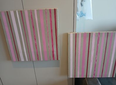 Painted (two)panels pink stripe hand painted acrylic