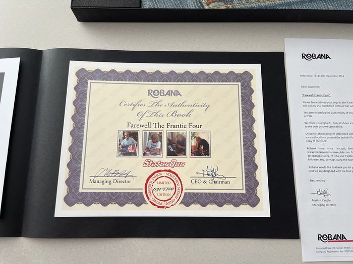 SIGNED:Status Quo - Farewell Frantic Four. Limited edition 91 of 750