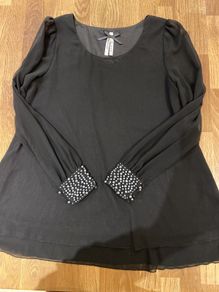 Ladies Black Top with Pearl cuff detail Size 10