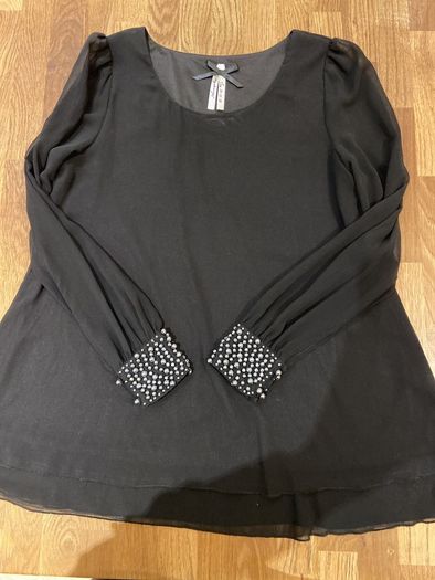 Ladies Black Top with Pearl cuff detail Size 10