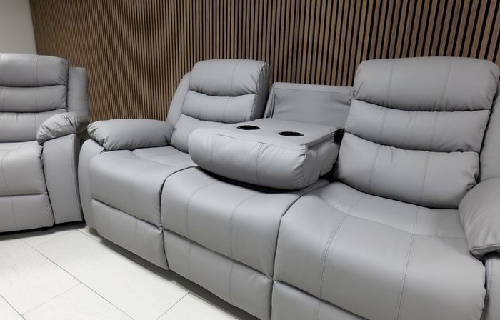 Roma recliner Sofa light Grey leather