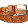 Unisex Genuine Leather Belt Vintage Embossed Design with Antique Buckle Casual & Formal Waist Belt Image 2