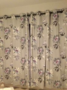 Grey and purple curtains from Next with matching cushion and canvas print