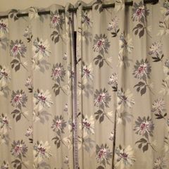 Grey and purple curtains from Next with matching cushion and canvas print
