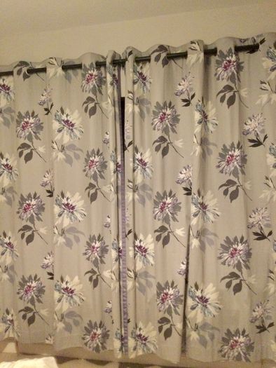 Grey and purple curtains from Next with matching cushion and canvas print