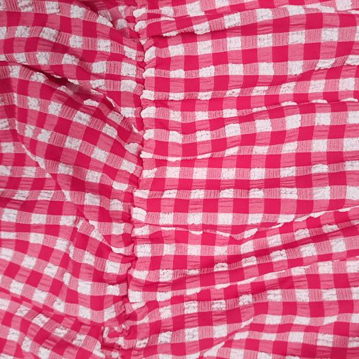 Ganni Red Pink White Gingham Check Ruched Tube Top 20UK/48EU