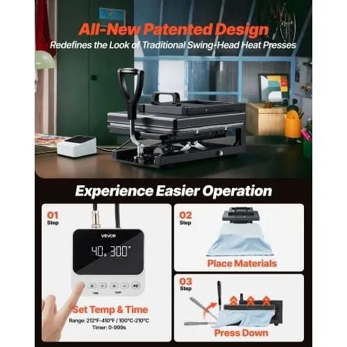 Hybrid Heat Press, 380 x 380 mm, 5-in-1 Multifunction, Heat Up Fast and Even, All-New Patented Design, Easy to Control, Sublimation Press Machine for T-shirts/Mugs/Tumblers/Caps/Plates, Black