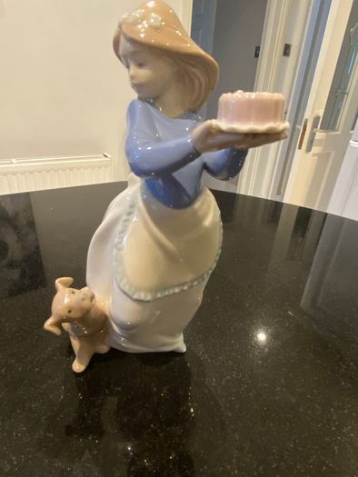 Nao by Lladro porcelain girl with dog and cake