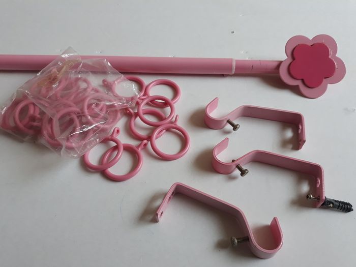 Curtain Metal Pink Pole Set Including 22 Plastic Rings-2