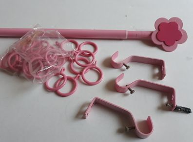 Curtain Metal Pink Pole Set Including 22 Plastic Rings-2