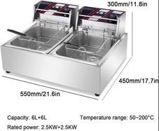 12L Deep Fryer Stainless Steel Commercial 5000w Double Tank Electric Chip Fryer 220v