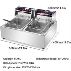 12L Deep Fryer Stainless Steel Commercial 5000w Double Tank Electric Chip Fryer 220v