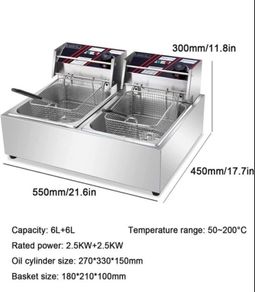 12L Deep Fryer Stainless Steel Commercial 5000w Double Tank Electric Chip Fryer 220v
