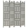 Hand carved 4-Panel Room Divider Grey 160x165 cm Solid Mango Wood Image 7