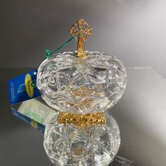 Vintage Killarney Crystal Glass Trinket Dish 24% Lead Crystal 24 Ct Gold Finishing