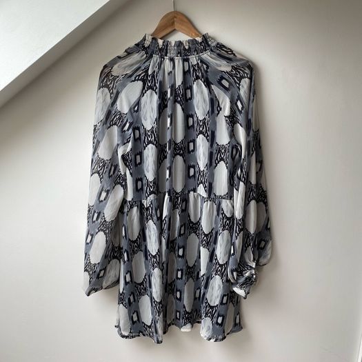 Mint Velvet Grey Abstract Print Flared Mini Dress Size M