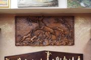 Large Hand-Carved Wooden Hunting Scene Relief Panel