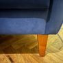 Blue velvet couch with wooden legs Image 3