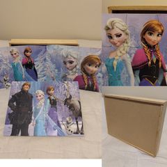 Disney Frozen Wooden Puzzles x 3 in Wood Storage Tray