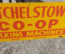 Mitchelstown hay barn advertising,sign by currans of Clonmel,,original ,came out of the offices in mitchelstown branch ,,,few marks  ,lovely advertising display item, for any garage ,man cave or personal collection, sold as is