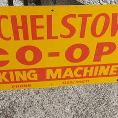 Mitchelstown hay barn advertising,sign by currans of Clonmel,,original ,came out of the offices in mitchelstown branch ,,,few marks  ,lovely advertising display item, for any garage ,man cave or personal collection, sold as is