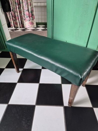 Library footstool Vintage faux racing green fauzx lea5her long footstool