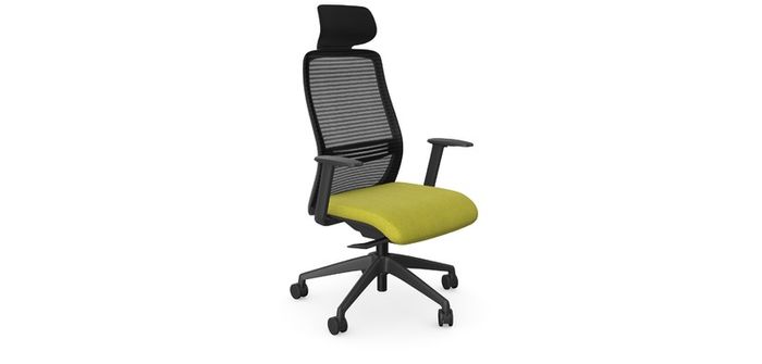 NV High Back Swivel Mesh Chair Black Frame with adjustable arms and headrest