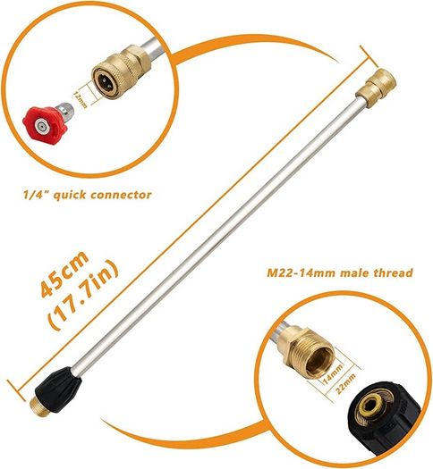 4000PSI Pressure Washer Long Gun,with Replacement Wand Extension, 5 Nozzle Tips, M22 14MM & Karcher Quick connector for Car Washer Cleaning Tool (FREE POSTAGE)