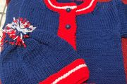 Handknit  Cardigan and Hat Age 2