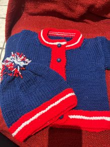 Handknit  Cardigan and Hat Age 2