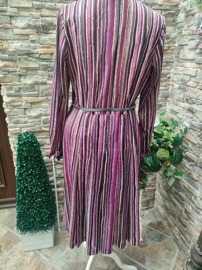 Vintage 70s 80s purple grey stripe secretary midi dress size M Postage included